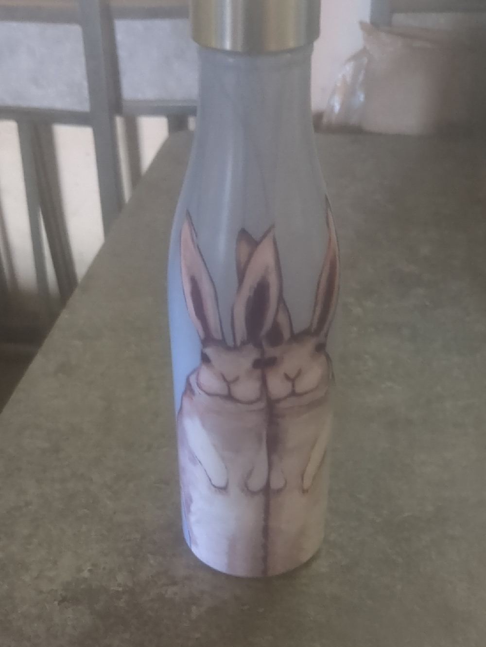 Cute Rabbits Stainless Steel Water Bottle - Light Blue